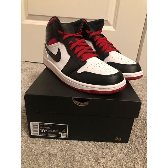 Jordan 1 Mid Black/ Gym Red Men’s Size 10.5 - Picture 5 of 10